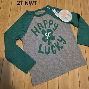 Happy Go Lucky Kids Shirt - Green and Gray